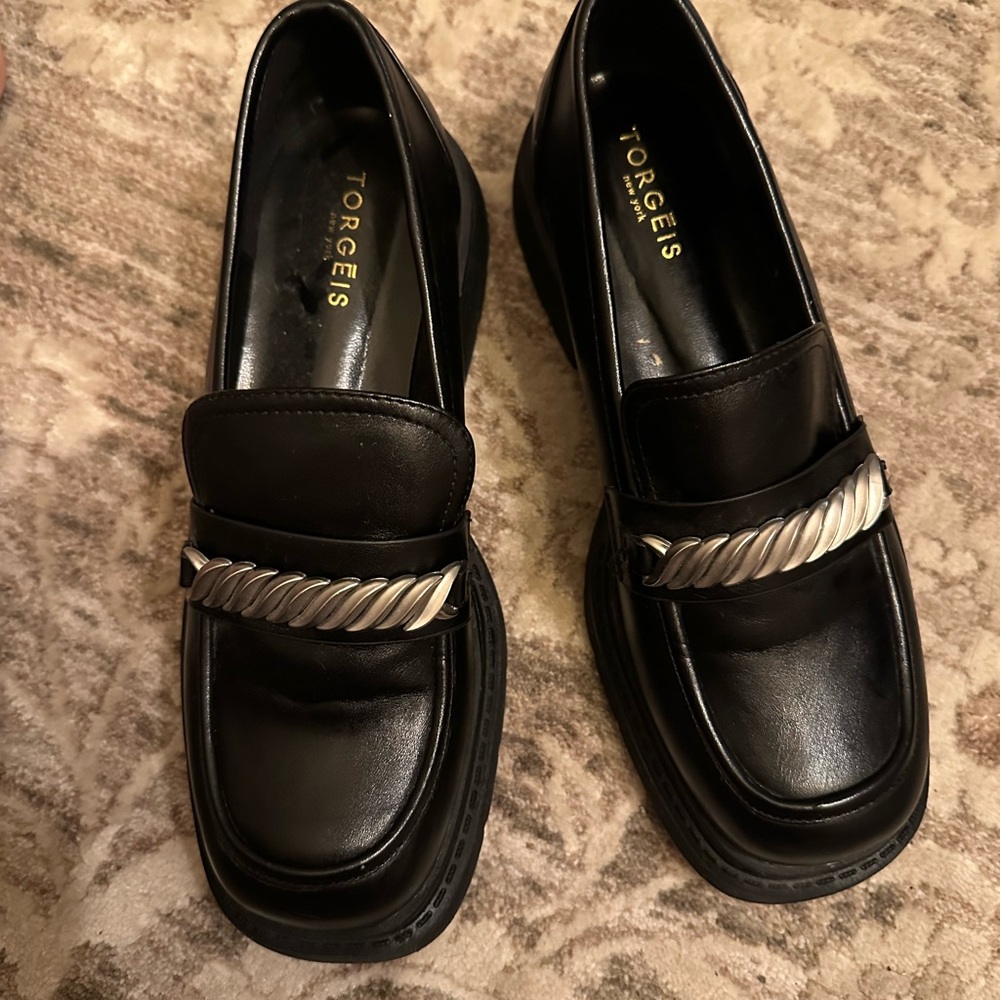 Torgeis Black Loafers with Silver Detail. Never worn